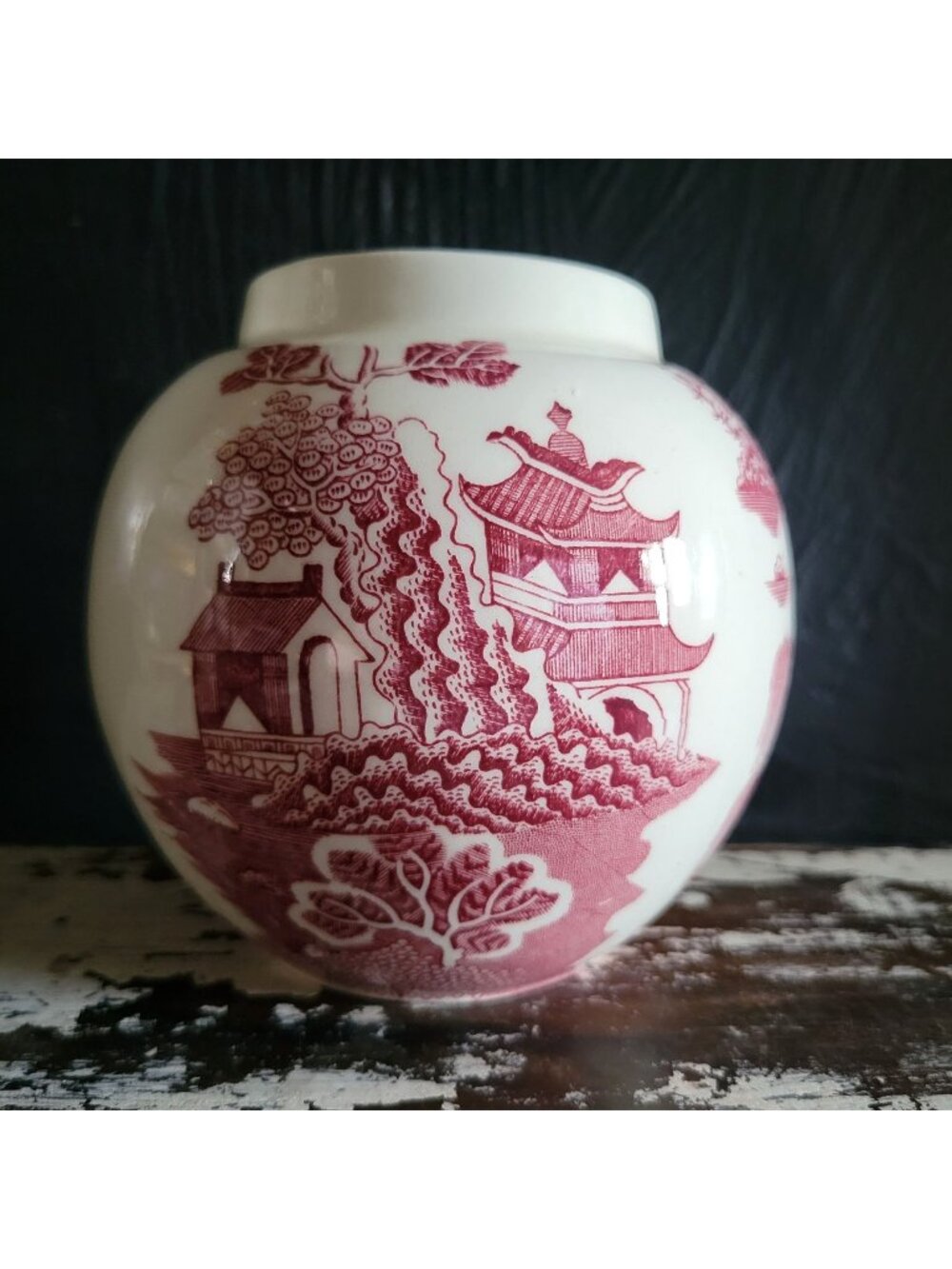Vintage Masons Ironstone Ginger Jar Red Willow Pattern Chinoiserie *No Lid
